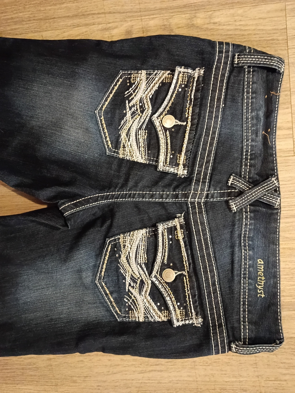 Amethyst Jeans Dark Blue Embroidered Back Pocket Jeans